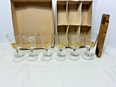 Set of 6 Saxony stemmed glasses with etch laurel leaf design in original box