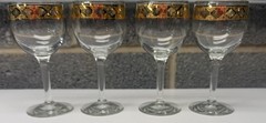 4 Vintage Culver Valencia 22k Gold Overlay Green Accent Small Wine Glasses 5.75″
