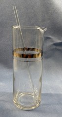 MID CENTURY Barware Cocktail Martini Pitcher Silver Chrome Trim Glass Stir MCM