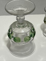 Set of 2 – KINGS CROWN THUMBPRINT 5 5/8″ GOBLET and 3 3/4″ CORDIAL -GREEN DOTS
