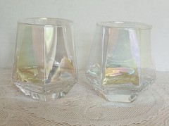 Diamond Glass Tumblers Iridescent 10 oz Set Of 2 Stemless Wine Glasses