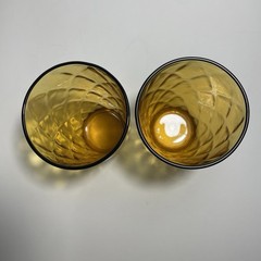 2 MCM 24oz Diamond Pattern Gold Beverage Glasses Tumblers Hazel Atlas 6.5”