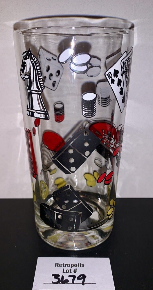 Casino Gambling Poker Hazel Atlas Highball Tumbler Glass 1950 Vintage