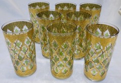 Culver Valencia 8 12 oz. Soda Tumblers Green Dia. & Gold MCM 5 1/2″