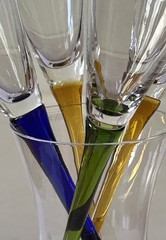 Vintage Set of 4 Blown Glass Cordial Liquor Glasses Long Stem in Glass Holder