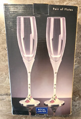 Set of 2 Champagne Flutes Enamel Rose Jewel Romantic Wedding Toasting Glasses