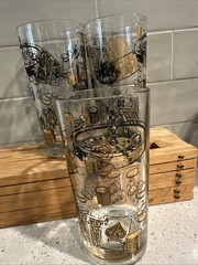 VTG Casino Tumbler Glasses Man Cave Game Night Dice Poker Roulette 6” Set of 3