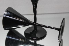 Two (2) Twist Stem Jet Mikasa Braid Black Cordial Glasses Onyx 1986 – 1987 MINT
