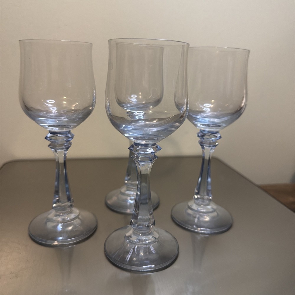 4 American Stemware Princeton Wine Glasses 8″ Sapphire Blue Crystal Goblets