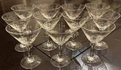 Set 11 Small VTG Noritake Sasaki Bamboo Etched 4” Martini Cocktail Glasses MIB