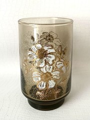 4 Vintage Dominion Retro St Claire Floral Smoked Drinking Glasses Barware