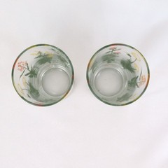 Pair Neiman Marcus weed wildflower drinking glasses clear tall flower botanical