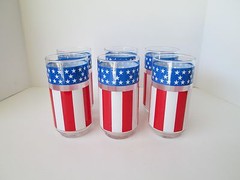 Set 6 LIBBEY Red White & Blue Glass Tumblers 4th of July USA Flag Stars Stripes