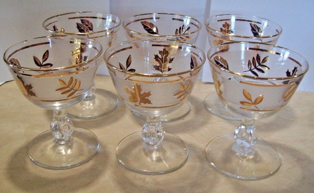 Set of 6 Libbey Golden Foliage Champagne / Tall Sherbet Glass Pattern 3003