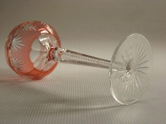 Vintage Peach Color Cased Cut to Clear Crystal Wine Stem