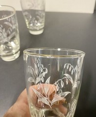 Set Of 5 Vintage Libbey White Gold BLUEBELL Floral Gold Rim Tumbler Glasses 8 oz