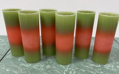 Set 6 VTG Blendo Watermelon Glasses Pink And Green Collins Tumblers