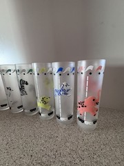 Vtg Libbey Animal Carousel Frosted Glasses Set of 7 Circus MCM Merry Go Round