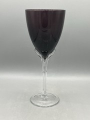 Vintage Hand Blown Crystal Amethyst Purple Water Goblet Tapered Clear Stem 9.75″
