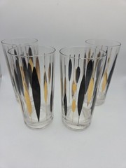 4 MCM Federal Glass Co. Black & Gold Cattail Atomic Highball Barware Glasses