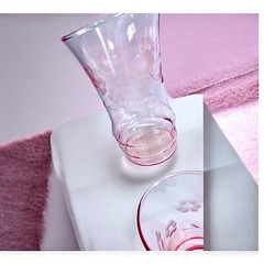 Dunbar Glass Set Of 3 Pink Juice Tumbler w/ Etched Floral Flower Motif Theme