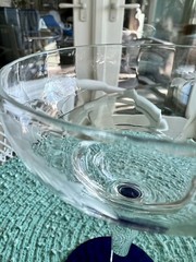 Weston Louie Glass Optic Etched Champagne goblet w/cobalt blue foot 6 Oz
