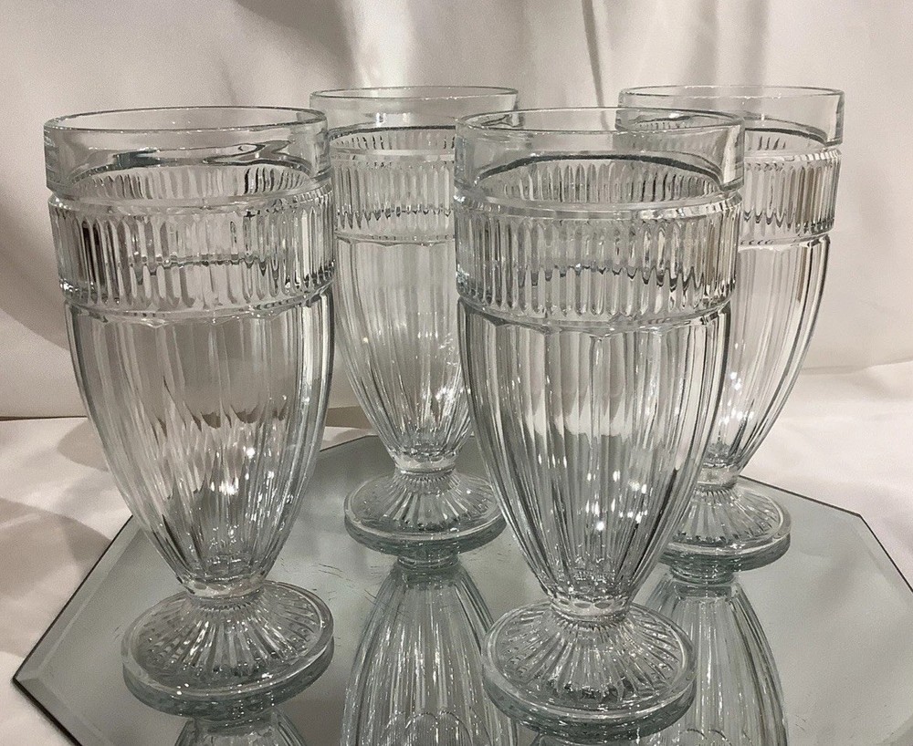 VTG Anchor Hocking ANNAPOLIS Footed Ribbed Pilsner 7” Ice Tea Glass – Set of 4