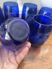 6 Cobalt Blue Etched Design Williamsburg Virginia Short Glasses Governors Palace