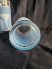 Vintage Jeannette Glass Hellenic Blue Tumbler 6.5” Grecian Wedgwood Style MCM