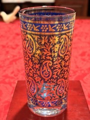 Vintage Georges Briard Sari Blue 22K Gold Paisley Glasses 4pc Signed
