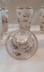 8 MCM Atomic Fish Highball Tumbler Glasses 22K Nautical MidCentury