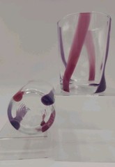 Arte di Murano Alessandro Coppola Glasses Set Of 2 Purple & Pink Stripes Italy