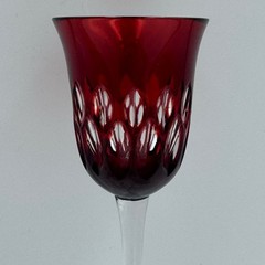 AJKA for Design Guild Ruby Cut To Clear Crystal Wine Glass 8”