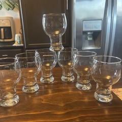 Set of 7 CLEAR Vintage Libbey STAX Pedestal Glasses Goblets Retro Barware