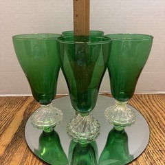 Lot of 4 Anchor Hocking Forest Green Burpee Burple 6.75″ ICED TEA GLASSES