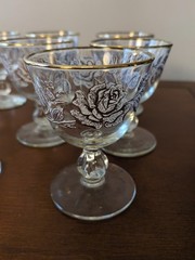 Libbey Vintage Cocktail Glasses Set of 8 Gold Rim White Rose MCM Banquet 4″