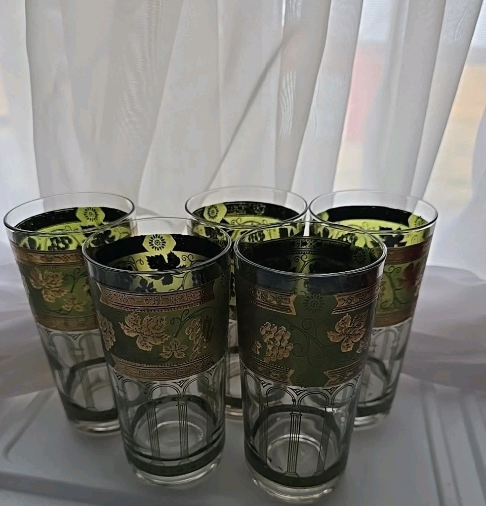 Cera 22K «Golden Grapes» Drinking 5 Glasses/Tumblers/Highball 5.5″ tall