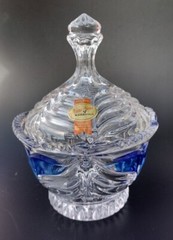 Beautiful Vintage Anna Hutte Blue Bleikristall Lead Crystal Covered Candy Dish
