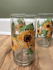 Drinking Glasses Tumbler Highball Sunflower Vintage Floral Set Of 4 Summer Fall