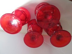 SET OF 4 VINTAGE FOSTORIA ARGUS Ruby Red Champagne Tall SHERBETS 5”