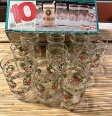 Indiana Glass Tumblers Victorian Christmas Wreath 16 oz Frosted Set 10 In Box
