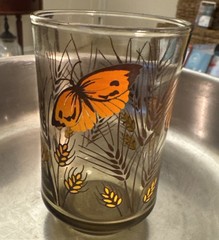 Vintage Libbey Juice Glass Monarch Butterfly Wheat Smokey Repl Glass 3.75″ Retro