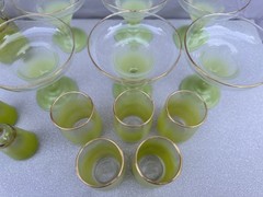 Large Blendo Lime Green Barware Set With Gold Rim 15 pieces Tumblers Cruets etc
