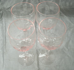 Vtg Unknown Mfg Optic Pink Set of 4~8-1/8″ Water Goblets Wine Glasses Stunning 1