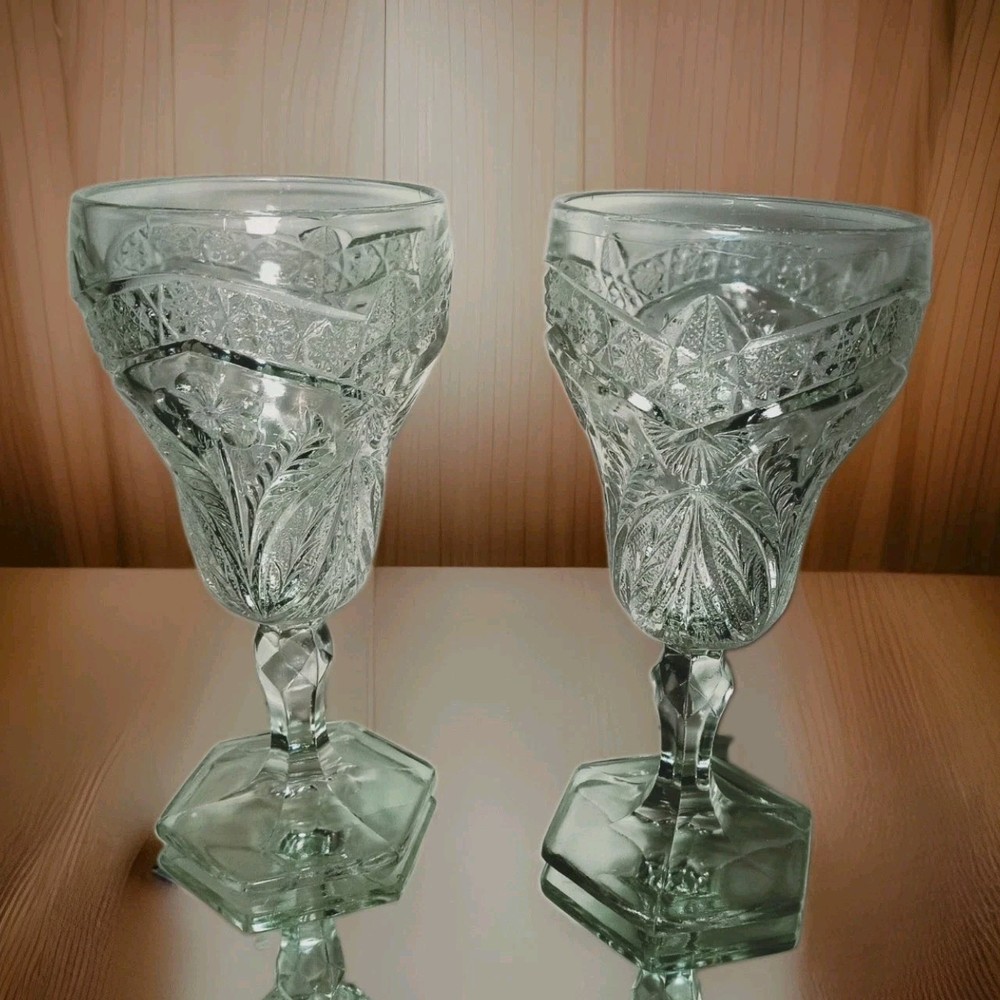 Antique EAPG Indiana Glass Gaelic Water Goblet Clear Chloris Pattern Circa 1908