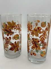 Set of 3 Vintage Libbey Crisa Fall Autumn Leaves Acorns Drinking Glasses 6in