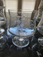 Set of 8 Vintage Etched Bamboo Cordial / Liqueur Glasses – Flared Bowl MCM
