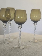 Vintage Hand-Blown WineGlass: Extra-Tall TwistedCrystalStem 12″ H SET of 4 Price