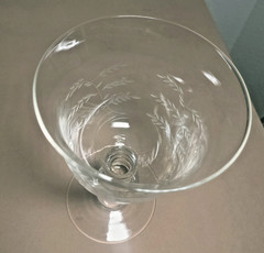 Elegant Etched Wine Goblet Glass Fern Floral Designed Annulated Knobs Bell Shape