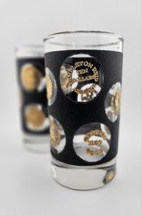 Libbey Black Textured Gold Coins Of The World Tumblers 22k Gold Vintage Set Of2